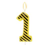 Construction Theme Birthday Cake Candle, Black & Yellow Twill Stripes Happy Birthday One Cupcake Topper for Kids Boys Digger Tractor Themed Party Favors & Decorations Supplies (Number 1)