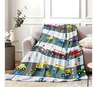 Construction Throw Blanket for Boys, Soft Cozy Cartoon Cars Fluffy Flannel Blanket Gift for Kids, 100 x 130 cm Warm Transportation Fire Truck Fleece Blanket for Toddler Sofa Bed Couch Nursery Decor