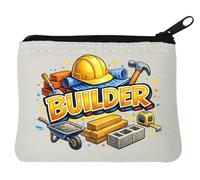 Construction Tools and Equipment Illustration Neoprene Coin Purse Pouch 10x11cm White