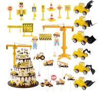 Construction Toys Cake Decoration Set, 28-Piece Engineering-Themed Car Cake Decorations, Building Party Supplies, Tractor Cake Topper and Toy Digger Birthday Decorations for Kids