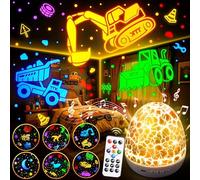 Construction Toys Projector Egg Shaped [15 Sounds & 6 Films]Digger Toys Car Toy [31 Colors & Remote Control] Dinosaur Egg Night Light Projector Sensory Lights for Baby Boys Gifts 1-8 Years Old