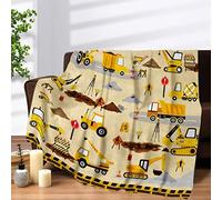 Construction Tractor Blanket for Boys Digger Excavator Throw Blankets Kids Dump Truck Cars Flannel Blanket Soft Engineering Vehicle Plush Blanket for Teens Birthday Gift Couch Sofa Decor 130 x 152 cm