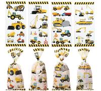 Construction Treat Bags, 100pcs Car Truck Zone Party Cellophane Plastic Gift Goodie Cookies Candy Bags with Twist Ties Clear for Wedding,Birthday,Construction Dump Truck Party Supplies