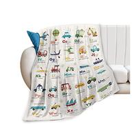 Construction Truck Alphabet Throw Blanket Cozy Plush Transport Car Flannel Fleece Ultra Soft Blankets Lightweight Fuzzy Flower Party Blanket Gifts for Bed Couch Sofa Kids Toddler Boys Girls 50"x40"