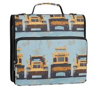 Construction Truck Cartoon Grader Road 3 Ringing 1.5 inch Zipper Binder with Shoulder Strap Multi-Pocket for School and