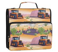 Construction Truck Cartoon Road Roller Desert 3 Ringing Documents Files Storage Bag with Strap Includes Zip Pocket for