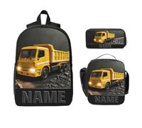 Construction Truck Large Capacity Casual Travel Daypack for Women or Men 2D Flat Truck Prints Travel Backpack Set with Name Architecture Enthusiast Personalized Cute Engineering Car-Themed Backpack