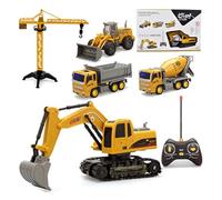 Construction Truck Set with Remote Control Excavator, 5-Piece Vehicle Playset Including Crane, Dump Truck, Cement Mixer, Loader, Model 666-31