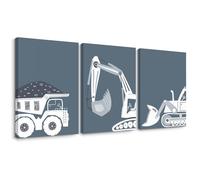 Construction Truck Wall Art Decor Toddler Boys Room Canvas Posters Tractor Vehicle Wall Art Nursery Pictures Prints Dump Truck Wall Art Kids Playroom Artwork for Bedroom 12x16x3 Inch Wrapped Canvas