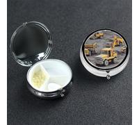 Construction Trucks Pill Box 3 Compartment Round Metal Pill Case for Purse & Pocket, Portable Medicine Organizer Travel Pillbox Daily Pill Container Holder to Hold Vitamins, Fish Oil