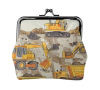 Construction Trucks Printed Kiss-lock Coin Purse Wallet - Leather Mini Change Pouch Holder for Men Women