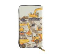 Construction Trucks Printed Leather Wallet with 12 Card Holder and 100 Money Clip, Long Clutch for Men Women