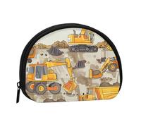 Construction Trucks Printed Mini Coin Pouch, Shell Shape Zip Around Wallet, Small Zipper Pouch for Cash, Cards, Keys, Lipstick, Storage Pouch, Travel Organizer