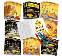 Construction Vehicle Coloring Book, 24pcs Construction Water Coloring Book and Pencils, Digger Coloring Book for Excavator Birthday Decorations Construction Party Decorations