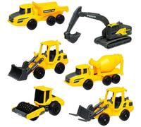 Construction Vehicle Set Yellow 7.5cm Die-Cast Mini Trucks with Signs & Cones UK