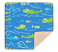 Construction Vehicles Dump Truck Grader Animals Crocodile Blue Large Sturdy Baby Playmat for Indoor Outdoor Cozy Breathable Baby Kick Crawling Mat for Baby Kids Toddlers Infants, 50'' x 50''