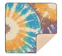 Construction Vehicles Dump Truck Grader Brown Tie-dye Background Rainbow Colors Tie-dye Pattern Cute Foldable Baby Gym & Activity Mat for Indoor Outdoor Non-Toxic Activity Entertainment Mat