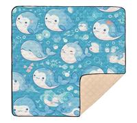 Construction Vehicles Dump Truck Grader Cartoon Cute Dolphins Blue Cute Foldable Baby Gym & Activity Mat for Floor Waterproof Baby Play Tummy Time Mat for Baby Toddler Infant, 50'' x 50''