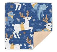 Construction Vehicles Dump Truck Grader Cute Reindeer Cartoon Deer with Snow Large Stylish Baby Playmat for Indoor Outdoor 1-Piecing Activity Entertainment Mat for Babies Infants