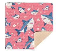 Construction Vehicles Dump Truck Grader Cute Sharks Face Pink Cute Foldable Baby Gym & Activity Mat for Floor Cozy Breathable Baby Crawling Mat for Babies Infants Toddlers, 50'' x 50''