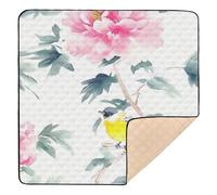 Construction Vehicles Dump Truck Grader Flowers Birds Large Sturdy Baby Playmat for Indoor Outdoor Lightweight Baby Kick Crawling Mat for Baby Toddler Infant, 50'' x 50''