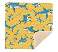 Construction Vehicles Dump Truck Grader Funny Seamless Shark Saffron Large Sturdy Baby Playmat for Indoor Outdoor Portable Kicking Mat for Baby Kids Toddlers Infants, 50'' x 50''