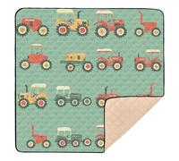 Construction Vehicles Dump Truck Grader Red Old Wheeled Tractors Cute Large Stylish Baby Playmat for Indoor Outdoor Water Resistant Tummy Time Mat for Baby Kids Toddlers Infants, 50'' x 50''