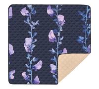 Construction Vehicles Dump Truck Grader Retro Flowers Navy Blue Cute Foldable Baby Gym & Activity Mat for Floor Non-Toxic Padded Baby Mat for Baby Toddler Infant, 50'' x 50''