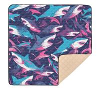 Construction Vehicles Dump Truck Grader Shark Ocean Navy Oil Painting Large Solid Baby Play Mat for Floor Cozy Breathable Baby Play Mat for Toddlers, 127cm x