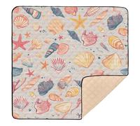 Construction Vehicles Dump Truck Grader Shells Ocean Waves Beach Starfish White Cute Foldable Baby Playmat for Indoor Outdoor Portable Baby Kick Crawling Mat for Baby Toddler Infant, 50'' x