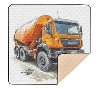 Construction Vehicles Orange Cute Foldable Baby Activity Play Mat for Floor Waterproof Infant Play Activity Mat for Babies Infants Toddlers, 50'' x 50''
