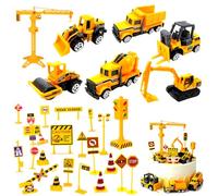 Construction Vehicles Toys,Construction Cake Toppers Vehicles Cake Decorations Excavator Building Toy Bulldozer Backhoe Traffic Road Sign Cake Decor Birthday Party Supplies