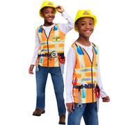 Construction Worker Occupations Boys Fancy Dress Costume Kids + Tools Age 3-8