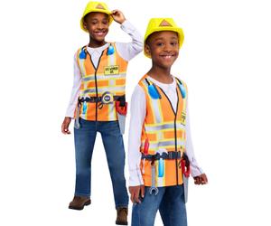 Construction Worker Occupations Boys Fancy Dress Costume Kids + Tools Age 3-8