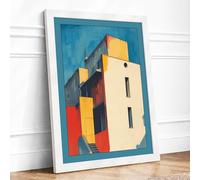 Constructivist Architecture Geometric Framed Wall Art Print A3 (42×29.7cm) White, Wall Decor for Living Room, Bedroom, Office & Home, Ready to Hang, Art Gift