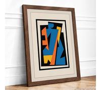 Constructivist Fragments Geometric Framed Wall Art Print A4 (29.7×21cm) Walnut, Wall Decor for Living Room, Bedroom, Office & Home, Ready to Hang, Art Gift