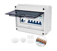 Consumer Unit 4 Way IP65 Protection Consumer Unit Circuit Breaker Consumer Unit Anti-Leakage Fuse Box for Garages, Caravans, Workshops 63A 30mA RCD 4MCB 2x6A+10A+20A+32A