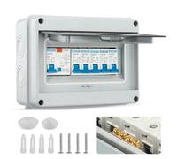 Consumer Unit Circuit Breaker - 4 Way With 63A 30mA RCD 4MCB 6A+10A+20A+32A, IP65 Anti-Leakage Fuse Box, Protective Plastic Shield for Outbuildings Garage