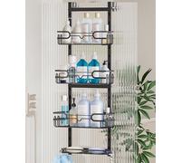 Consumest Over The Door Shower Caddy - 4 Tier Adjustable Hanging Shower Organizer Shelf with 2 Soap Holders & 22 Hooks, Rustproof Easy Installation Hanging Storage Rack for Bathroom, Black