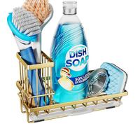 Consumest Sink Caddy, Kitchen Sponge Holder with Dish Brush Holder, Kitchen Sink Organizer with Drip Tray for Countertop, Stainless Steel Rustproof - Gold