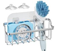 Consumest Sponge Holder Sink Caddy, Ladder Shaped Sponge Holder for Kitchen Sink with 2 Installation Ways (Suction Cups & Adhesive Hook), Rustproof Stainless Steel Kitchen Sink Organizer, Silver