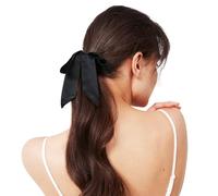 Consysi 1 Piece Silk Bow Scrunchies for Hair-100% Pure Mulberry 22 Momme Silk Hair Tie, Elastic Ponytail Holder, Elegant Soft Bow Hair Ties Band for Women Hair Care, Multiple Colours (Black)