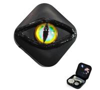 Contact Lens Cases, Halloween Scary Eye Personality Contact Storage Box, with Mirror, Tweezers & Suction Stick,No Contain Contact Lens,Travel Portable Lens Organizer BoxD (Yellow)