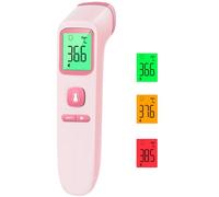 Contactless Fever Thermometer, Forehead Thermometer with Instant Accurate Readings, Fever Alarm, LCD Display and 35 Memory Revocation, Digital Infrared Thermometer for Children and Adults, Pink
