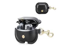 CONTACT'S FAMILY Case for Samsung Galaxy Buds 3/ Buds 3 Pro(2024), Premium Leather Earphone Case Accessories Compatible with Buds 3/ Buds 3 Pro with Key Hook(Black)
