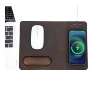 CONTACT'S FAMILY Wireless Charging Mouse Pad with Wrist Rest, 15W Genuine Leather Mouse-pad with Wireless Charging Board and Wrist Support for PC Laptop (Horizontal Version)