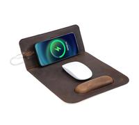 CONTACT'S FAMILY Wireless Charging Mouse Pad with Wrist Rest, 15W Genuine Leather Mouse-pad with Wireless Charging Board and Wrist Support for PC Laptop (Vertical Version)