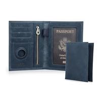 CONTACTS Full Grain Leather Passport Wallet with AirTag Holder RFID Blocking Travel Passport Wallet Slim Passport Cover Case with 4 Cards Slots, Coin Pocket Purse