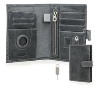CONTACTS Full Grain Leather Passport Wallet with AirTag Holder RFID Blocking Travel Slim Passport Cover Case with 6 Cards Slots,Coin Pocket Purse with SIM Card Removal Tool