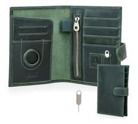 CONTACTS Full Grain Leather Passport Wallet with AirTag Holder RFID Blocking Travel Slim Passport Cover Case with 6 Cards Slots,Coin Pocket Purse with SIM Card Removal Tool